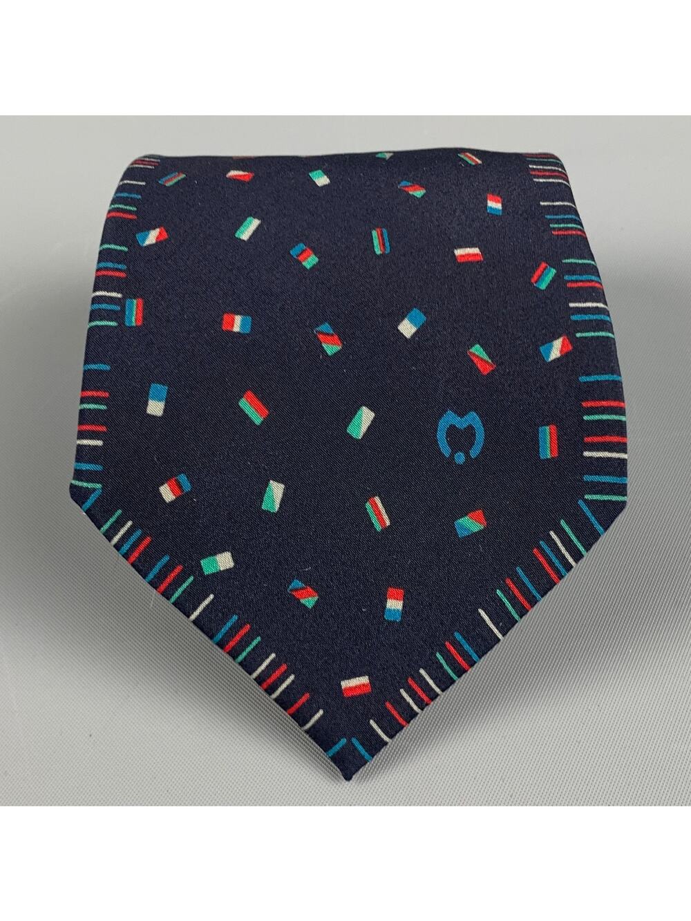 MILA SCHON Black Multi-Color Flags Silk Tie